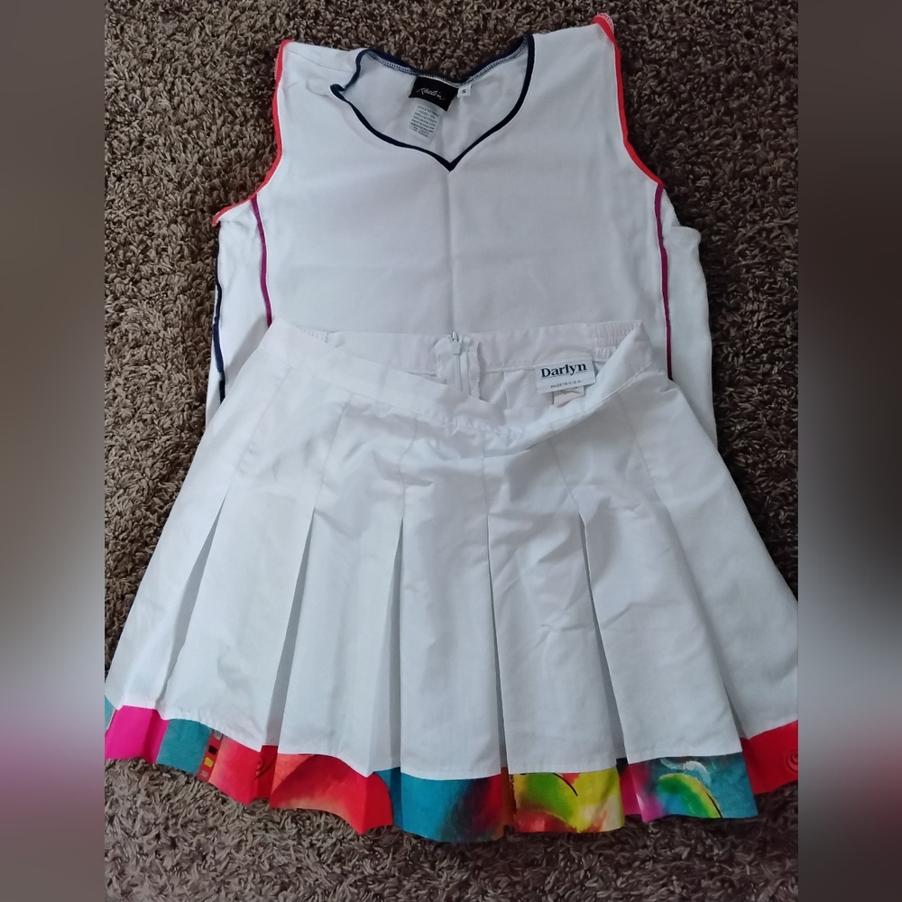 White Tennis Dress with Colorful Hem Not A Matching Set But Are Cute Together